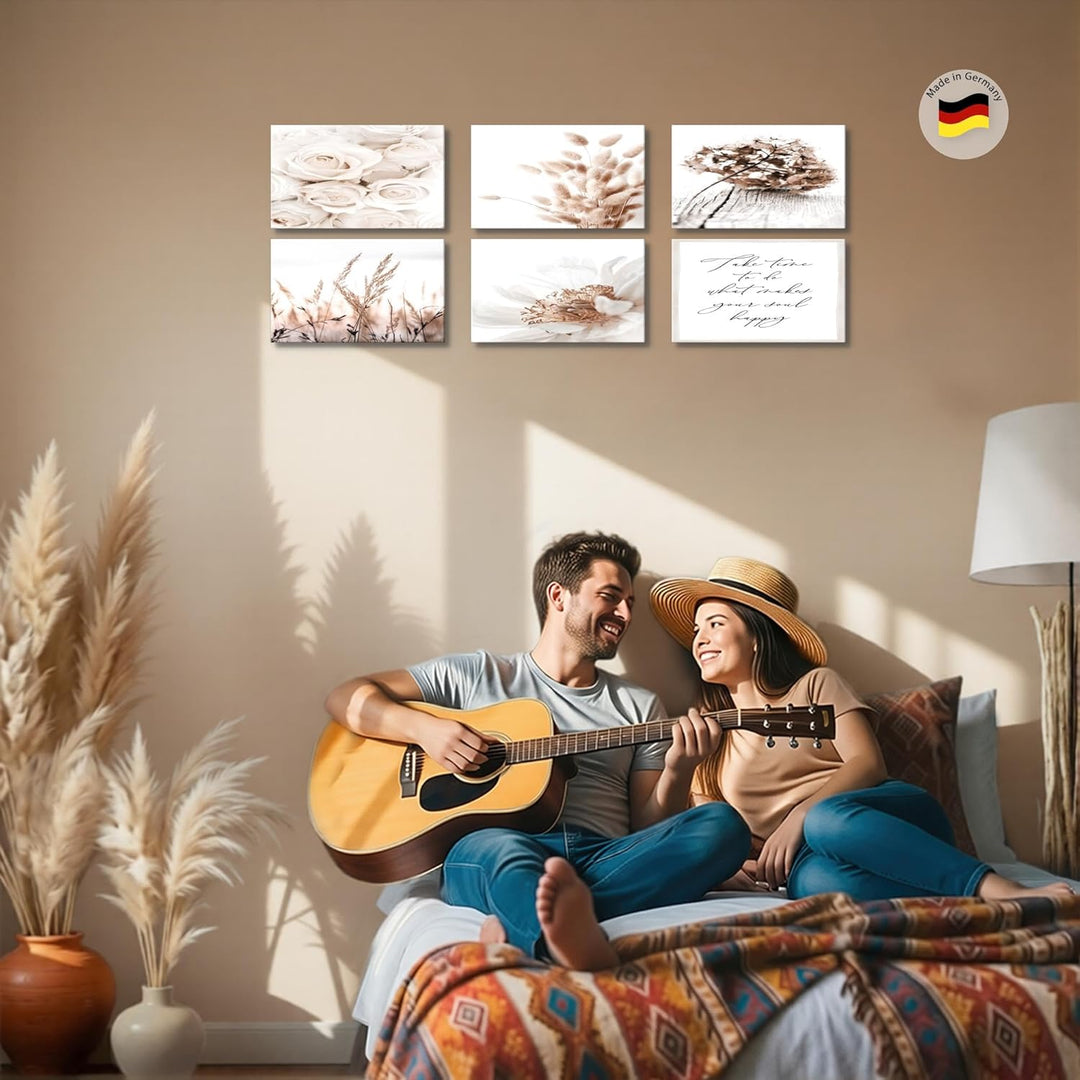 Novart Wandbilder Set - KOMPLETT AUFHÄNGFERTIG - - Moderne Bilder Boho Blumen Wohnzimmer Schlafzimme