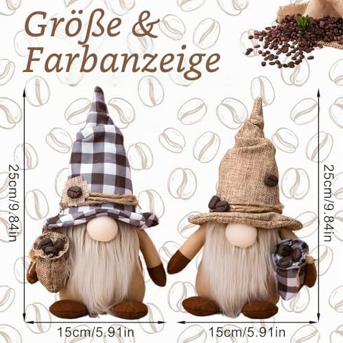 2 Stück Kaffee Wichtel,Frühling Sommer Wichtel,Herbstdeko Wichtel,Figuren Frühling Kaffeebar Deko,Fi