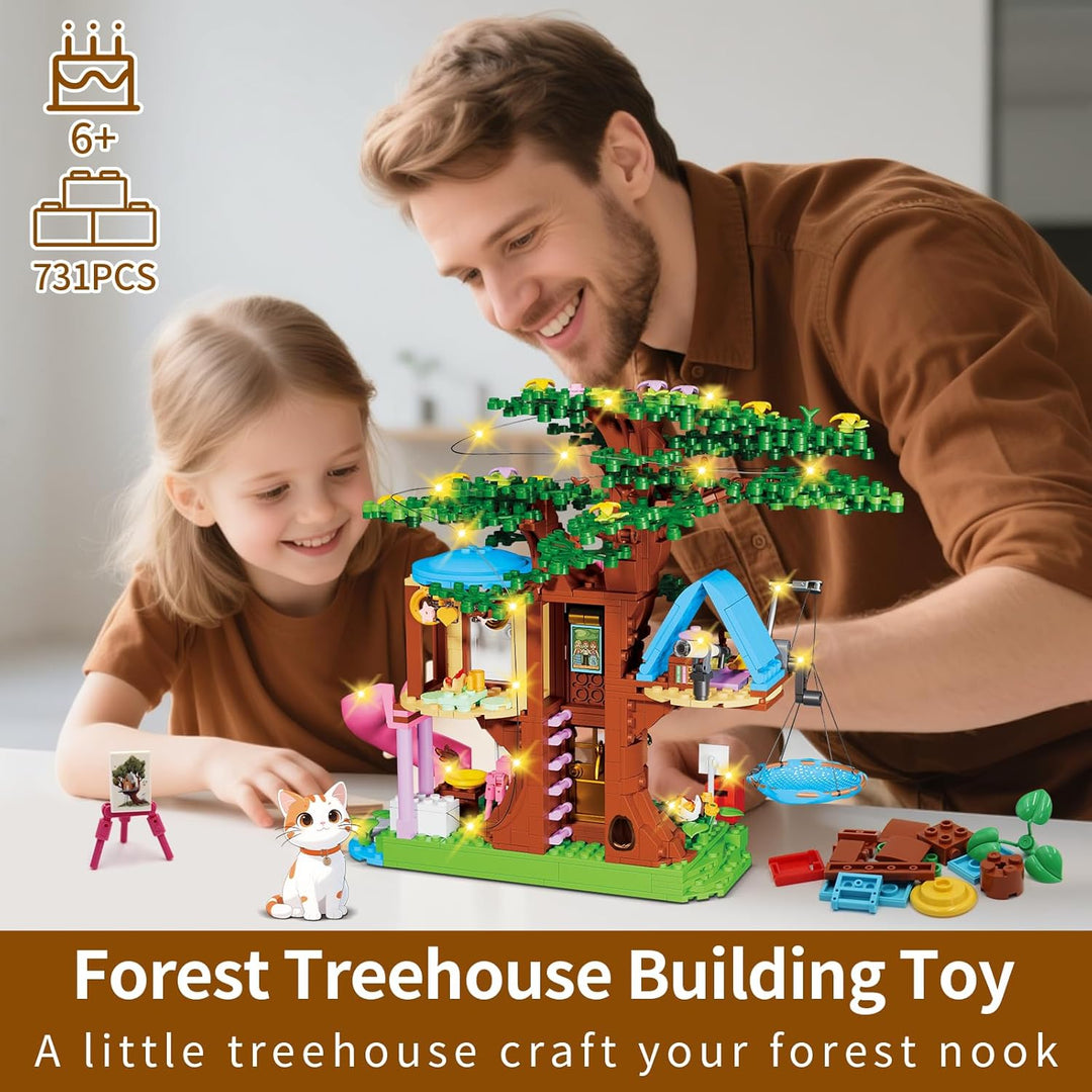 Baumhaus Bauset Kompatibel mit Friends, 731PCS Wald Baumhaus Bausatz Spielzeug für Mädchen mit LED-L