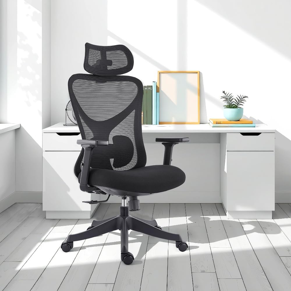 CALIYO G-1635H Bürostuhl Ergonomisch, Schreibtischstuhl mit Verstellbarer Kopfstütze, Armlehnen, Len