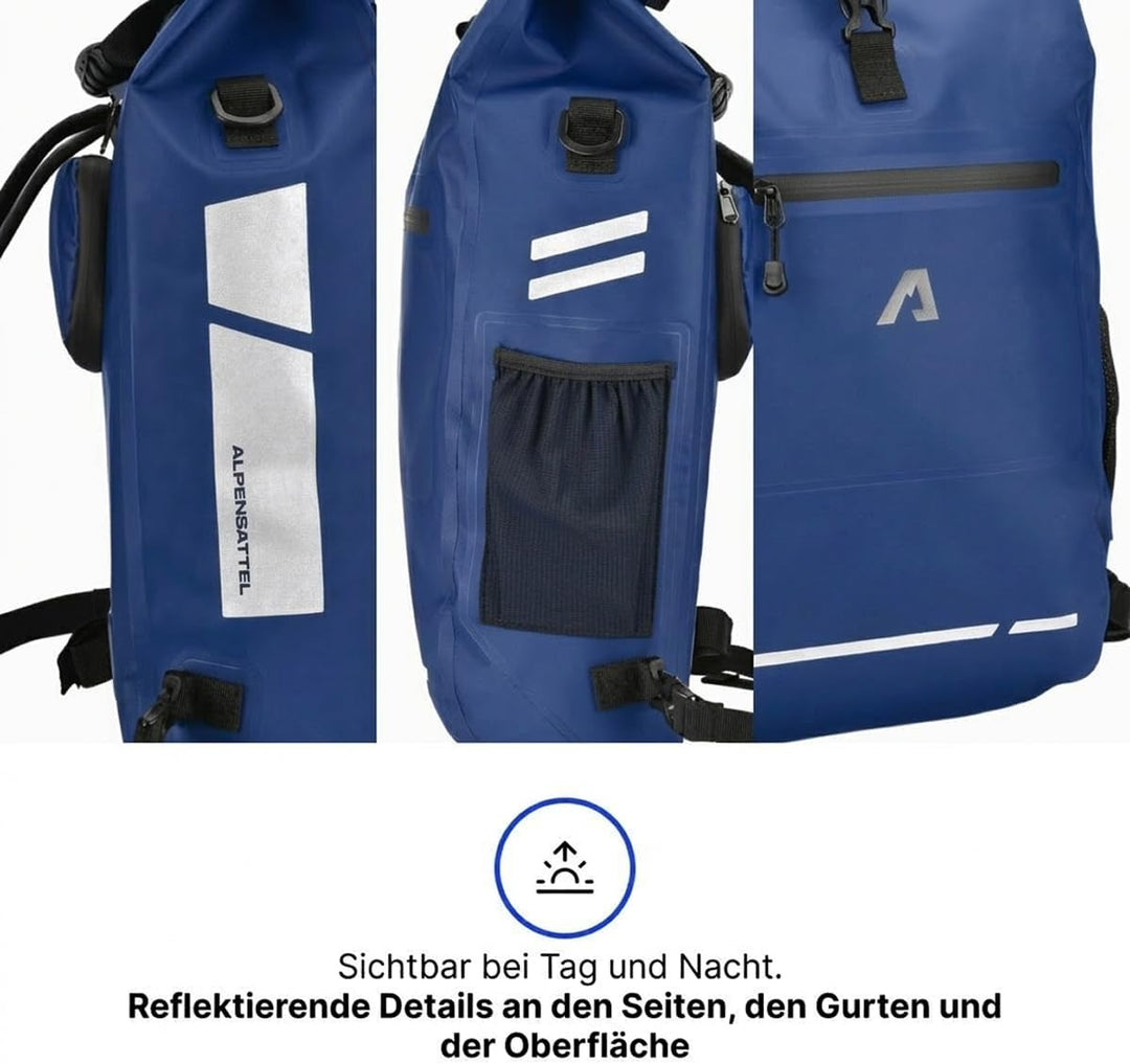Alpensattel 3-in-1 Fahrradtasche 25 L – Gepäckträgertasche, Rucksack & Umhängetasche – wasserdicht,