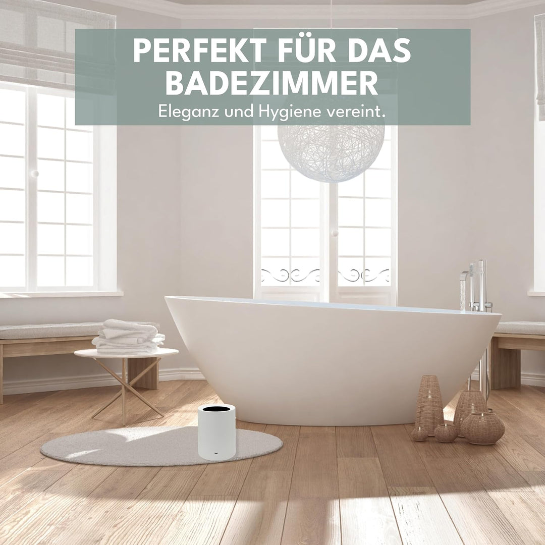 Mülleimer Bad – runder Badezimmer Mülleimer matt mit Schwingdeckel, versteckter Müllbeutel, Kosmetik