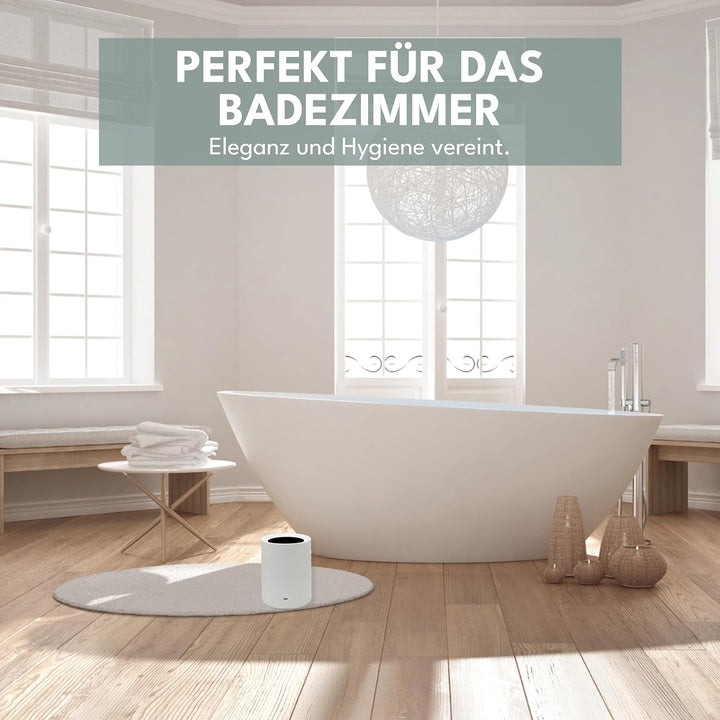 Mülleimer Bad – runder Badezimmer Mülleimer matt mit Schwingdeckel, versteckter Müllbeutel, Kosmetik