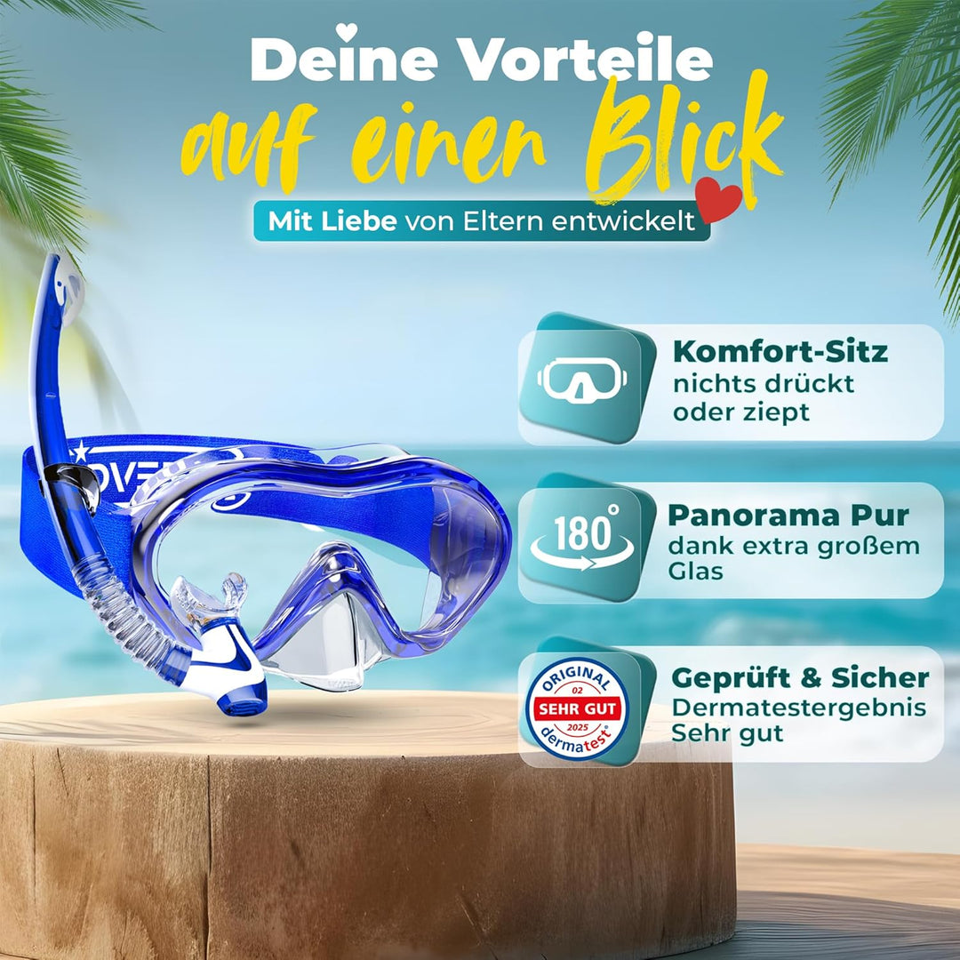 KIDVERSE Taucherbrille Kinder mit Schnorchel ab 5 Jahre - CE & Dermatest geprüfte Taucherbrille mit