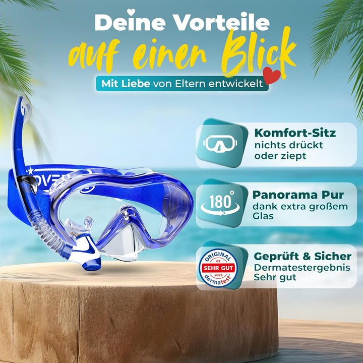KIDVERSE Taucherbrille Kinder mit Schnorchel ab 5 Jahre - CE & Dermatest geprüfte Taucherbrille mit