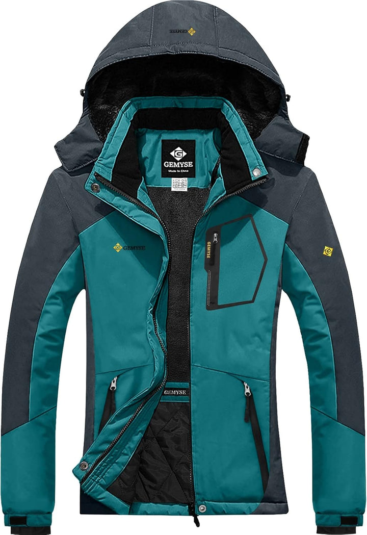 GEMYSE Damen Skijacke Wasserdicht Winddicht Regenjacke Wanderjacke Hardshelljacke mit Kapuze für den