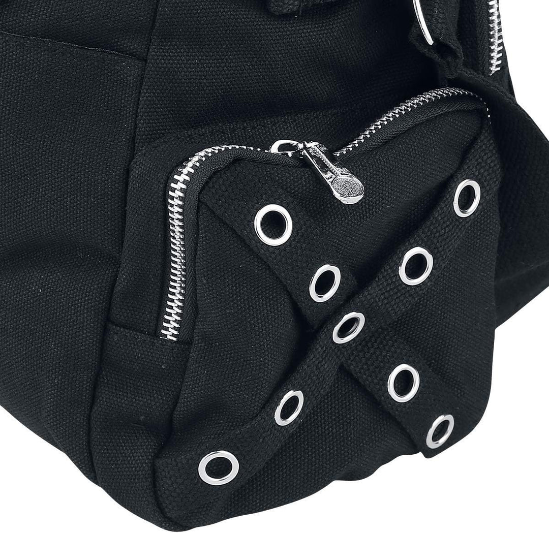 Banned Damen Handtasche mit Handschellen-Details, Rockabilly-Look, Leinwand L Black/Black, L Black/B
