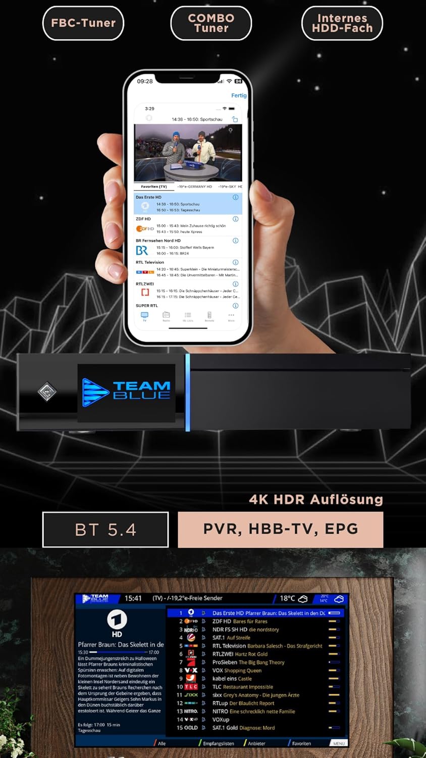 GigaBlue UHD Quad 4K Pro – PVR-Receiver mit HBB-TV, Bluetooth 5.4, 2X FBC DVB-S2 Tuner, Gigabit-LAN