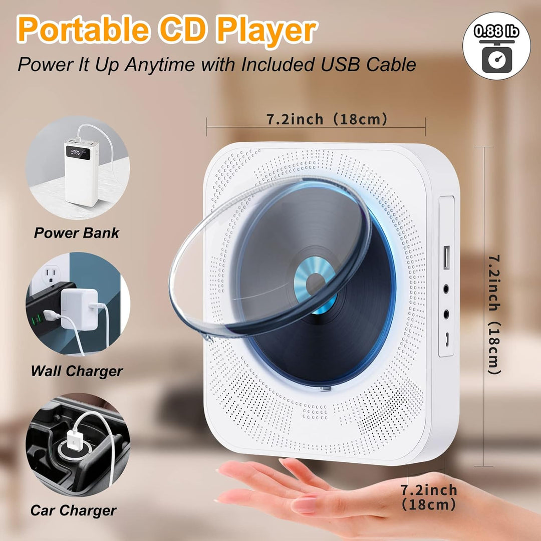 CD Player Bluetooth Tragbarer CD-Player mit an der Wand montierbaren, Heim Audio Boombox mit Fernbed