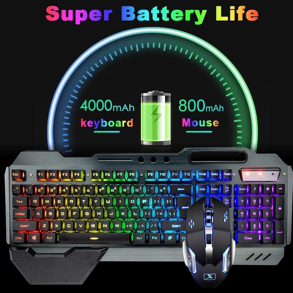 Lexonelec 680 pro - RGB LED Wireless Gaming Tastatur und Maus 4800 mAh volle 104 Tasten Tastatur PC