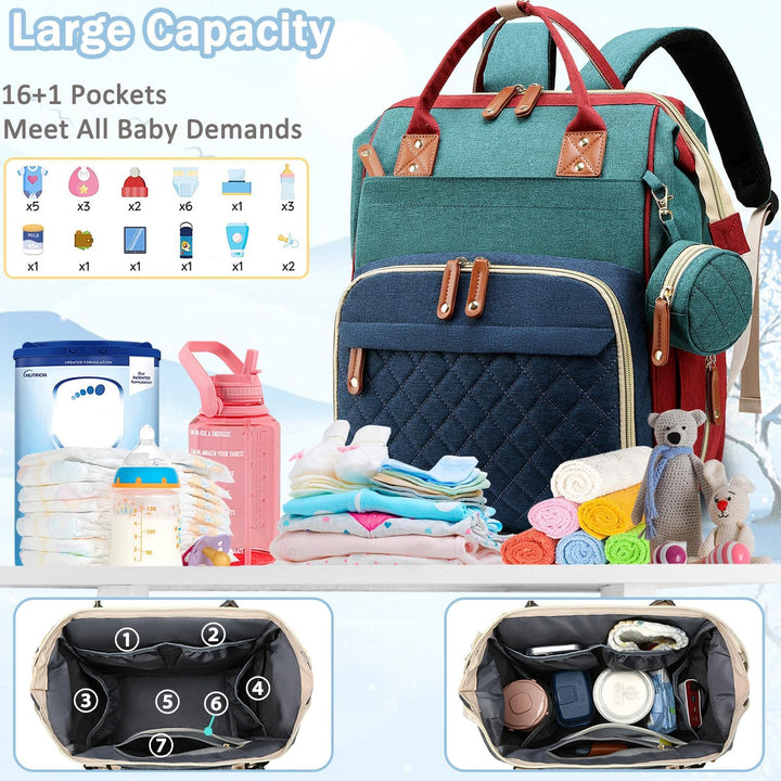 Diaper Bag Backpack Baby Bag, Baby Girl Boy Diaper Bag for Dad Mom with Pad, 16 Pockets Bunt, Farbig