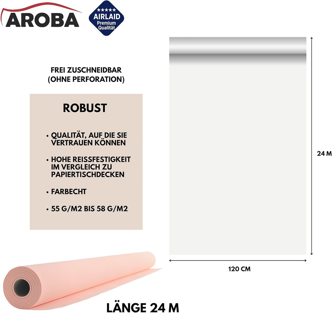 AROBA 1x Airlaid Tischdeckenrolle (Rosa, 1,2 m x 24 m) - Stoffähnliche Tischdecke - Hochwertige Tisc