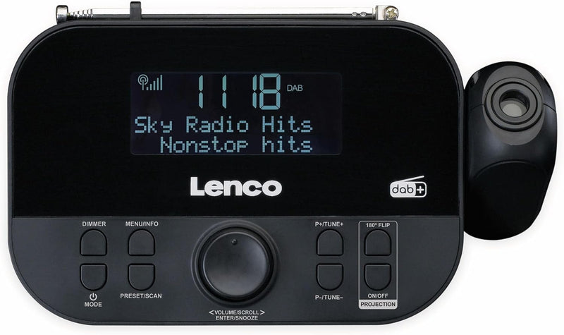 Lenco CR-615 DAB+ Projektionswecker - Digitales Uhrenradio mit DAB+ und PLL FM - 30 Senderspeicher -