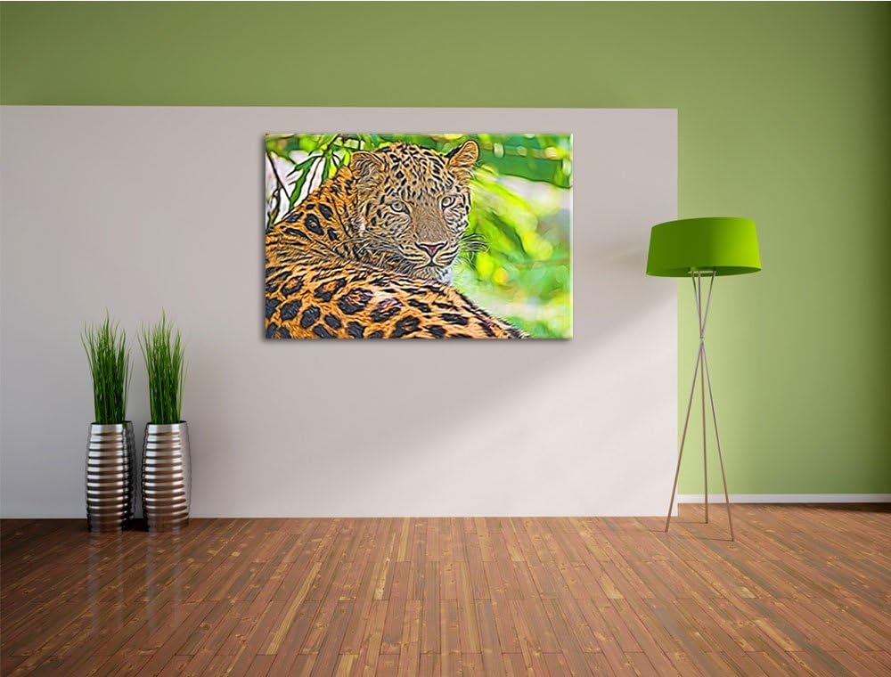 aufmerksamer Leopard im Schatten Deluxe Format: 100x70 cm auf Leinwand, XXL riesige Bilder fertig ge