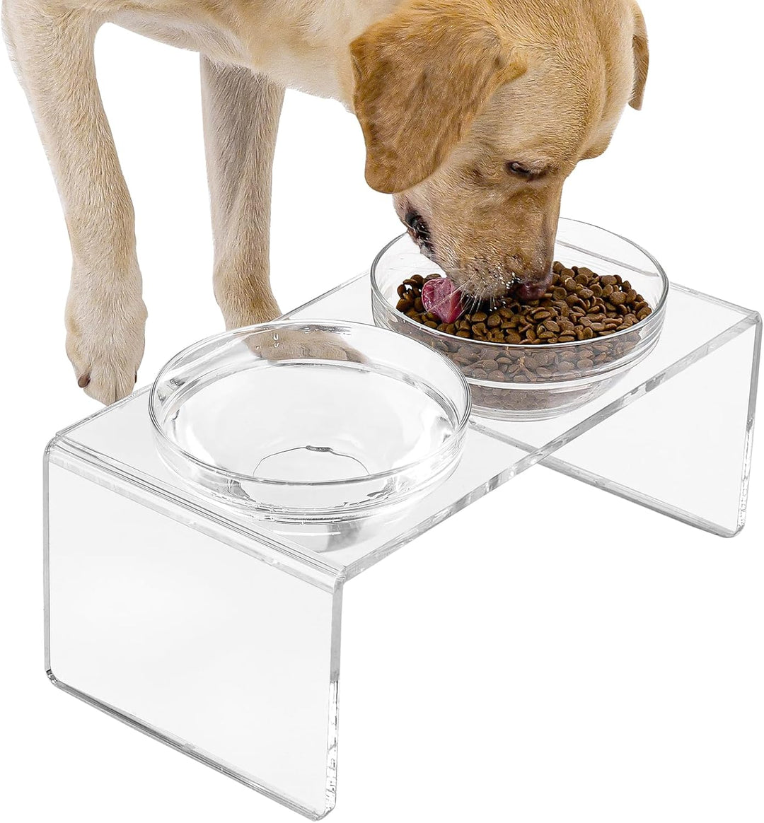 Erhöhter Futternapf aus Acryl für Hunde und Katzen, Doppelnapf, erhöhter Ständer, kommt mit 2 abnehm