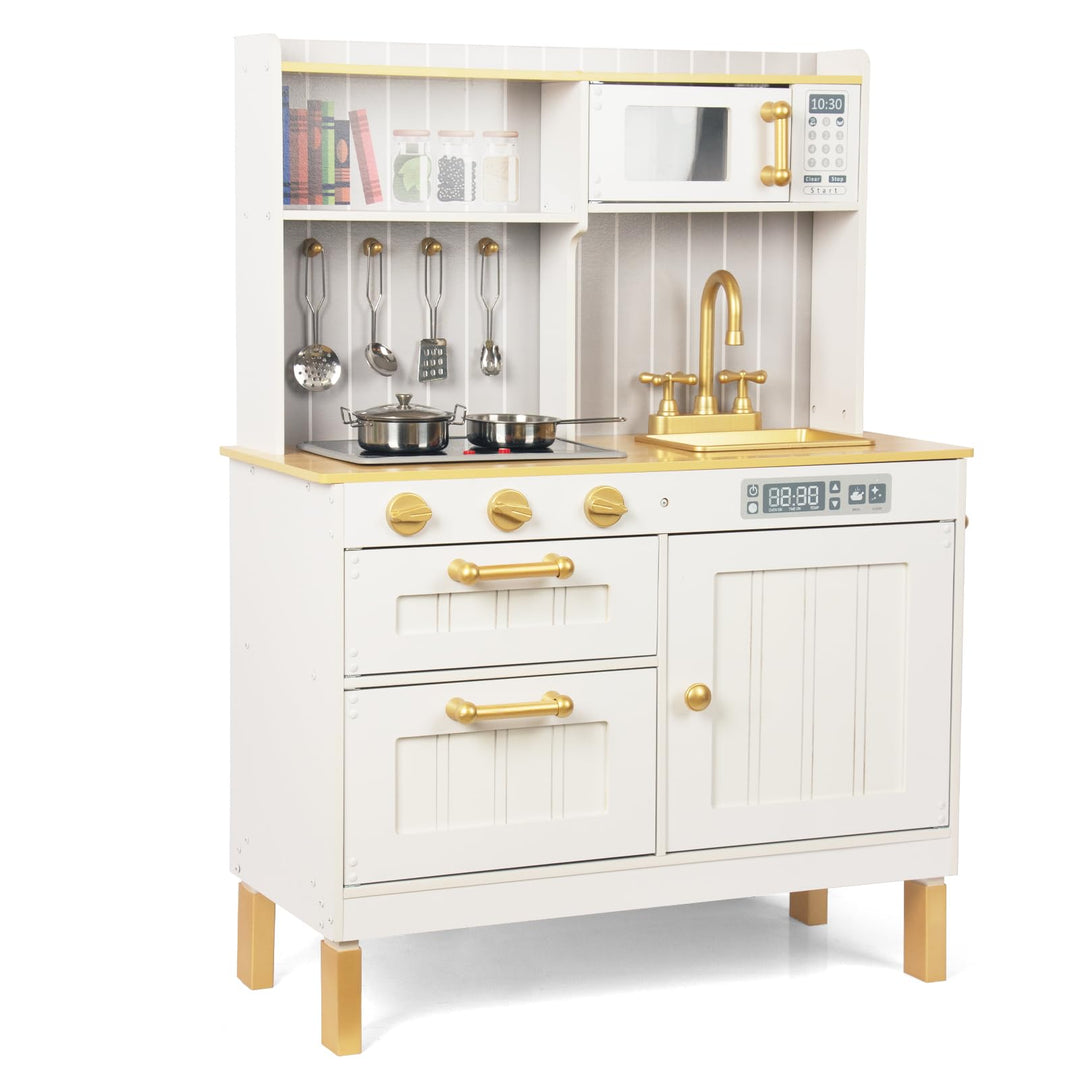 Rosa Hölzerne Kinderküche, Kinderspielküche mit Spüle Herd Backofen, Holzküche Spielzeugküche, Spiel