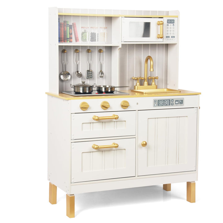 Rosa Hölzerne Kinderküche, Kinderspielküche mit Spüle Herd Backofen, Holzküche Spielzeugküche, Spiel