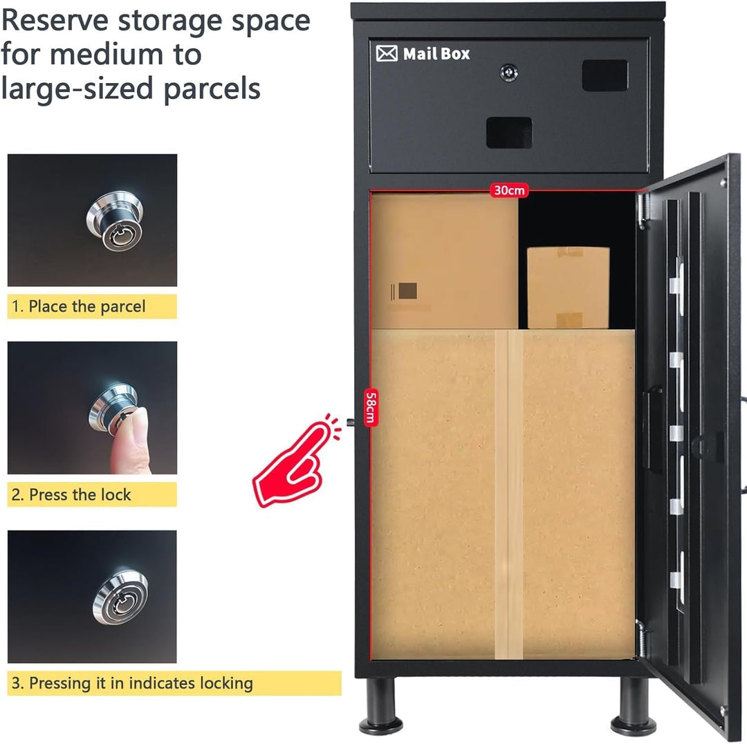 Paketbox Briefkasten Mit Paketfach Brieffächer, Verstellbare Stützhöhe 8-12 cm, Diebstahlsicherung,