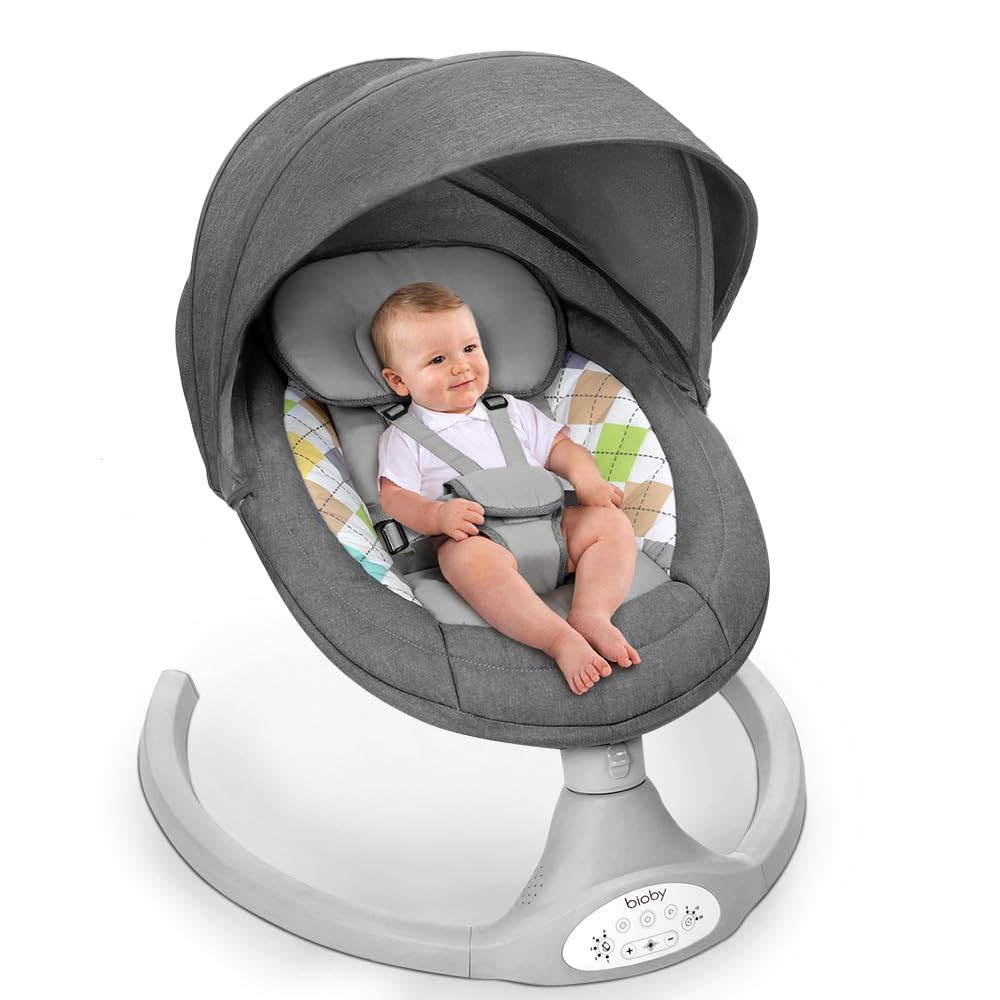 Bioby Elektrische Babywippe | Babyschaukel mit 5-Punkt-Gurt &amp; 5 Schaukelmodi, Leicht &amp; Sicher Wippe