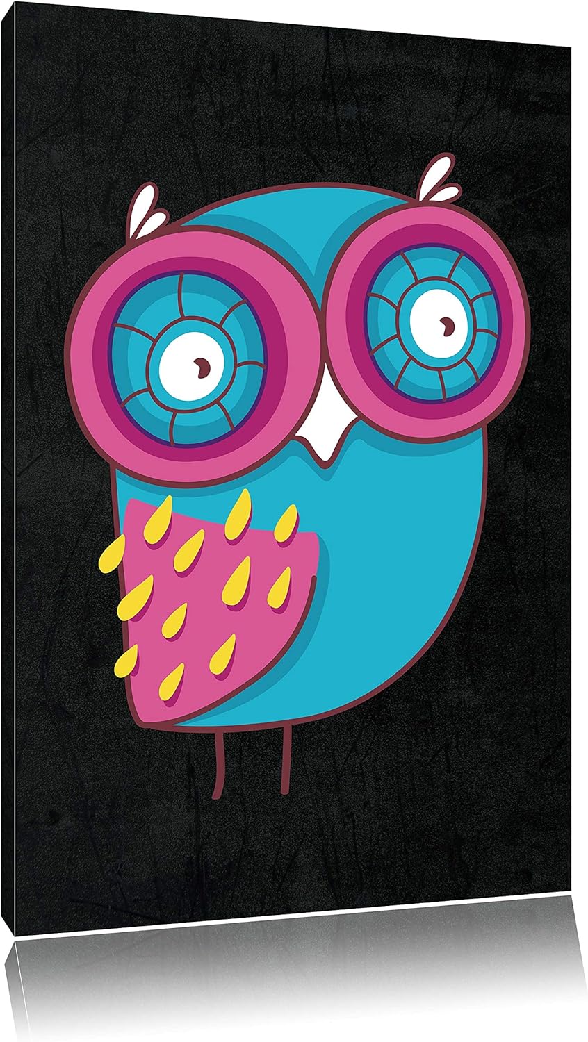 Pixxprint Lustige Blaue Eule stehend schwarz, Format: 70x100 auf hochkantiges Leinwandbild, XXL ries