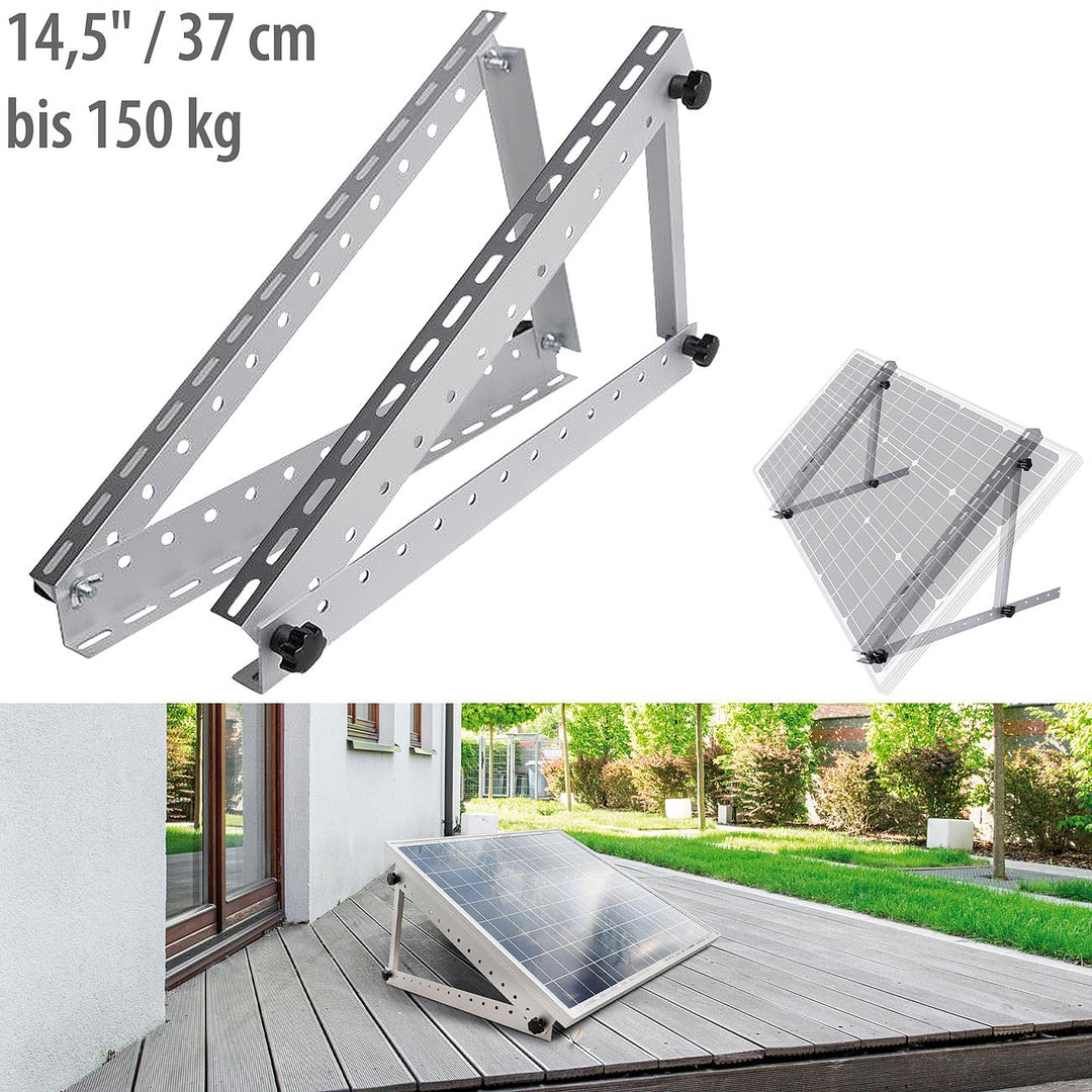 revolt Solarhalter: Verstellbare Aluminium-Solarpanel-Halterung, 14,5" / 37 cm, bis 150 kg (Solarpan