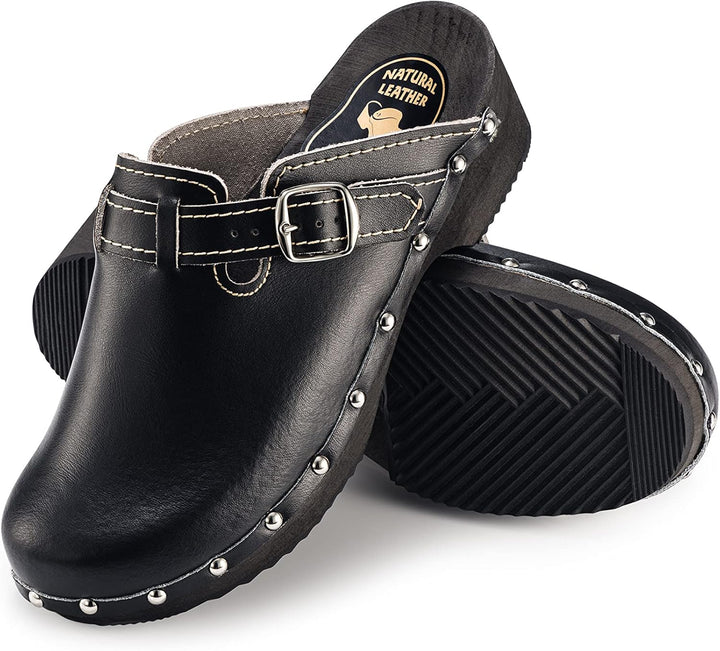 ESTRO Clogs Damen Holz Leder - Clogs Herren Damen Clogs Leder Holzschuhe Herren Holzclogs Damen mit