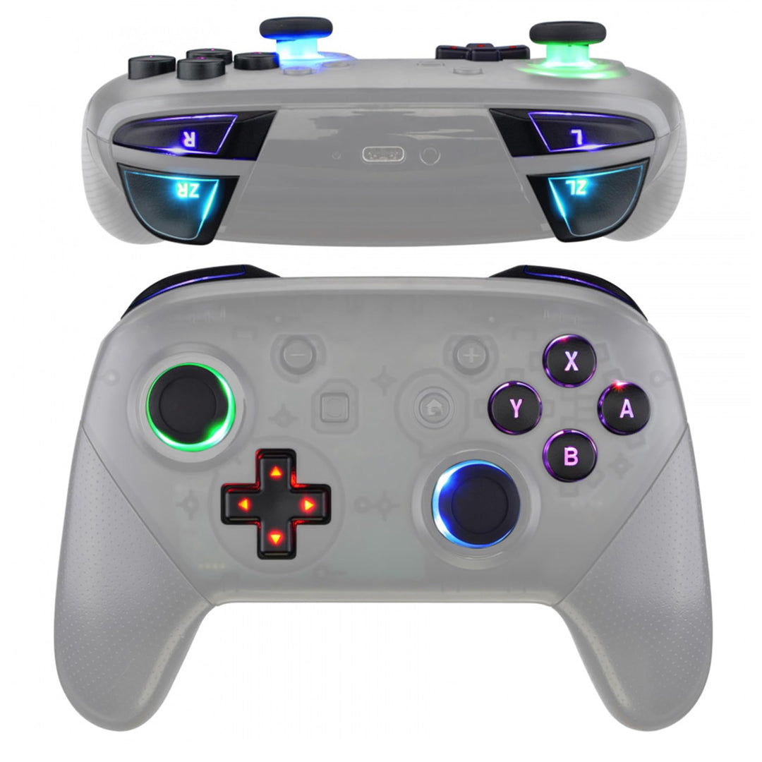 eXtremeRate DTFS LED Tasten Kit für NS Switch Pro Controller, 9 Modi 6 Bereiche Leucht Thumbsticks D
