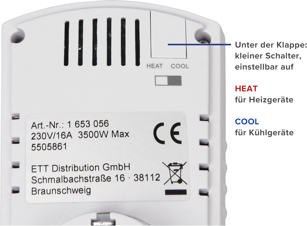 MC POWER - Steckdosen-Thermostat Klimaregelung | TCU-330 | 5-30°C, max. 3.500W, 230V/16A | einfache