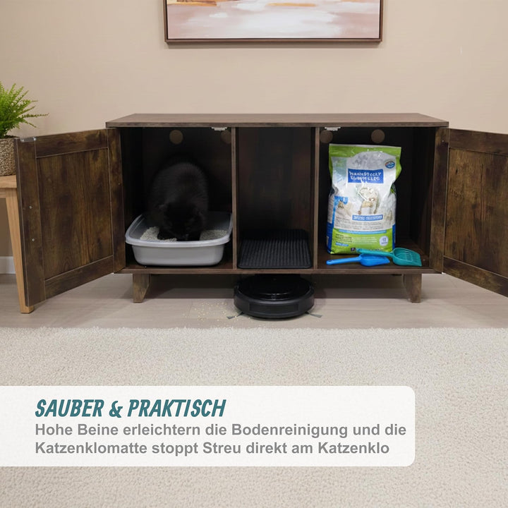 Relaxdays Katzenschrank für Katzentoilette, XXL, 2 Kammern, Katzenhaus mit Katzenklomatte, HBT 65x12