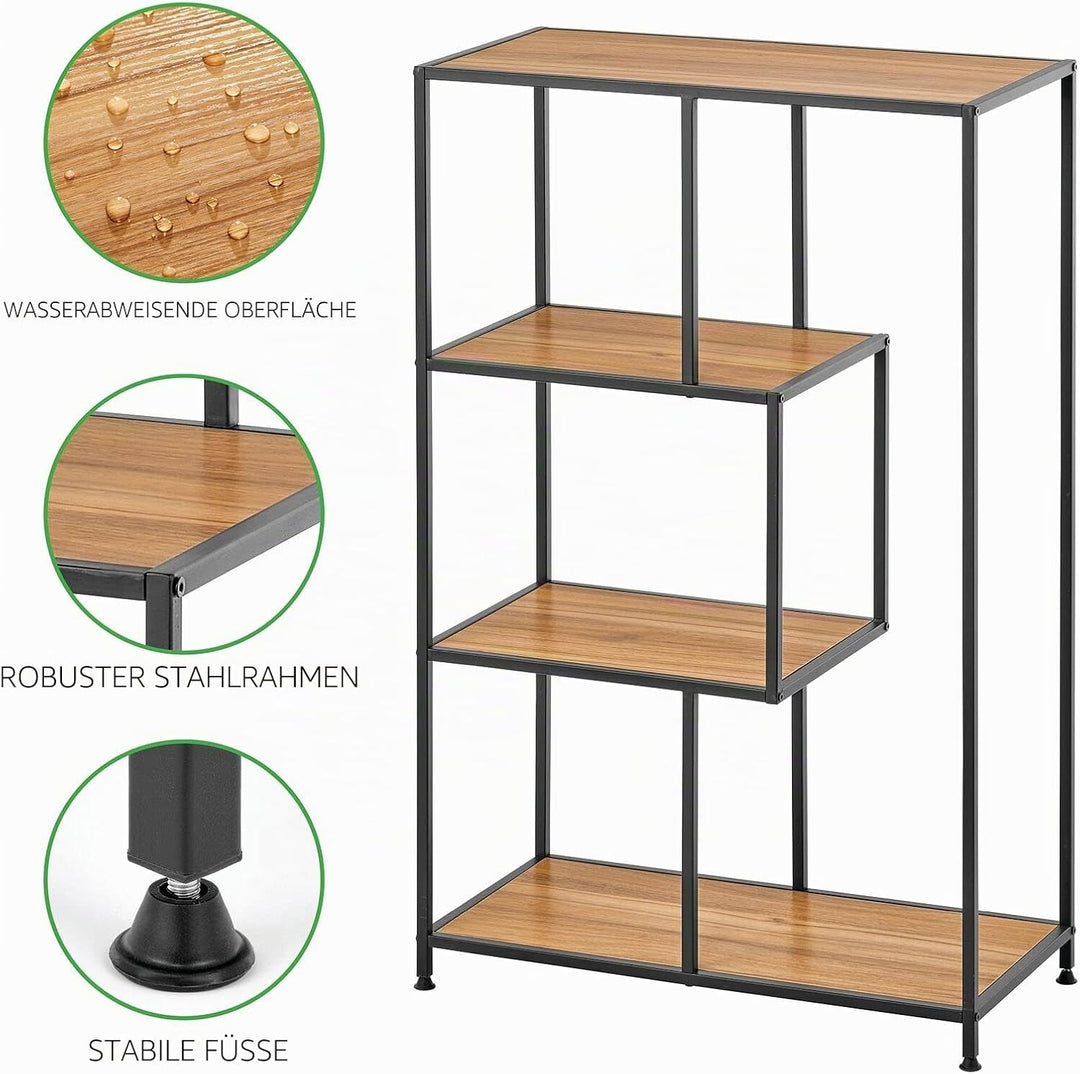 mDesign Bücherregal mit vier Ebenen – kleines Buch Regal aus Metall und Holz – modernes Raumteiler R