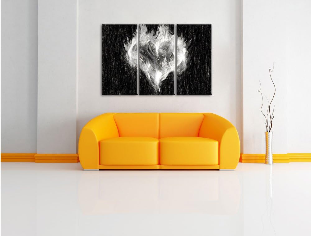 Pixxprint Dark - Herz aus Feuer und Wasser Kohle Effekt 3-Teiler Leinwandbild 120x80 Bild auf Leinwa