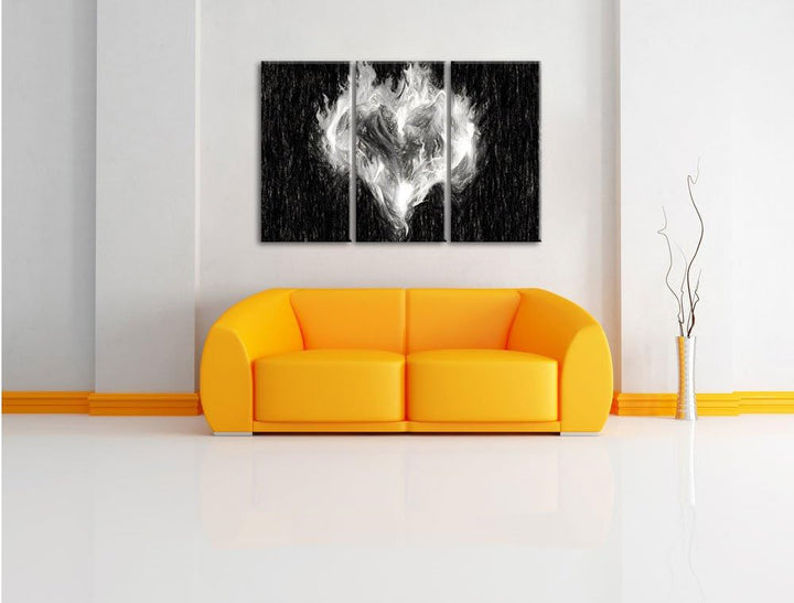 Pixxprint Dark - Herz aus Feuer und Wasser Kohle Effekt 3-Teiler Leinwandbild 120x80 Bild auf Leinwa