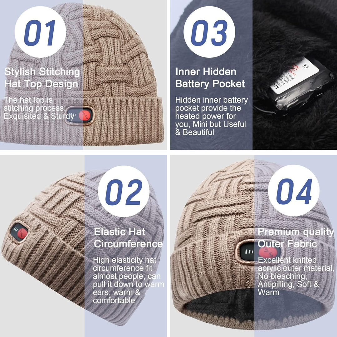 Svpro Beheizte Beanie mit Wiederaufladbarem Akku 7,4V Li-Polymer-Akku hält bis zu 3-7 Stunden,Electr