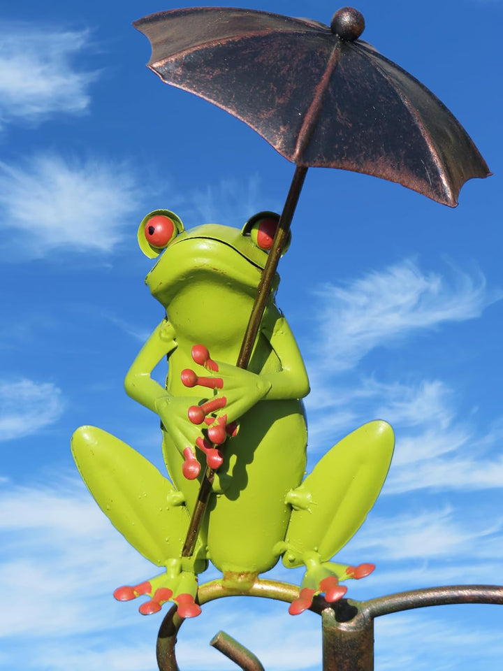 Pommerntraum ® | Regenmesser Niederschlagsmesser Pluviometer Wetterfrosch Frosch mit Regenschirm + M