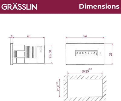 GRÄSSLIN 05.20.0004.1 taxxo 712 SA - analoger Betriebsstundenzähler I 50,2 x 25,2 mm I Stundenzähler