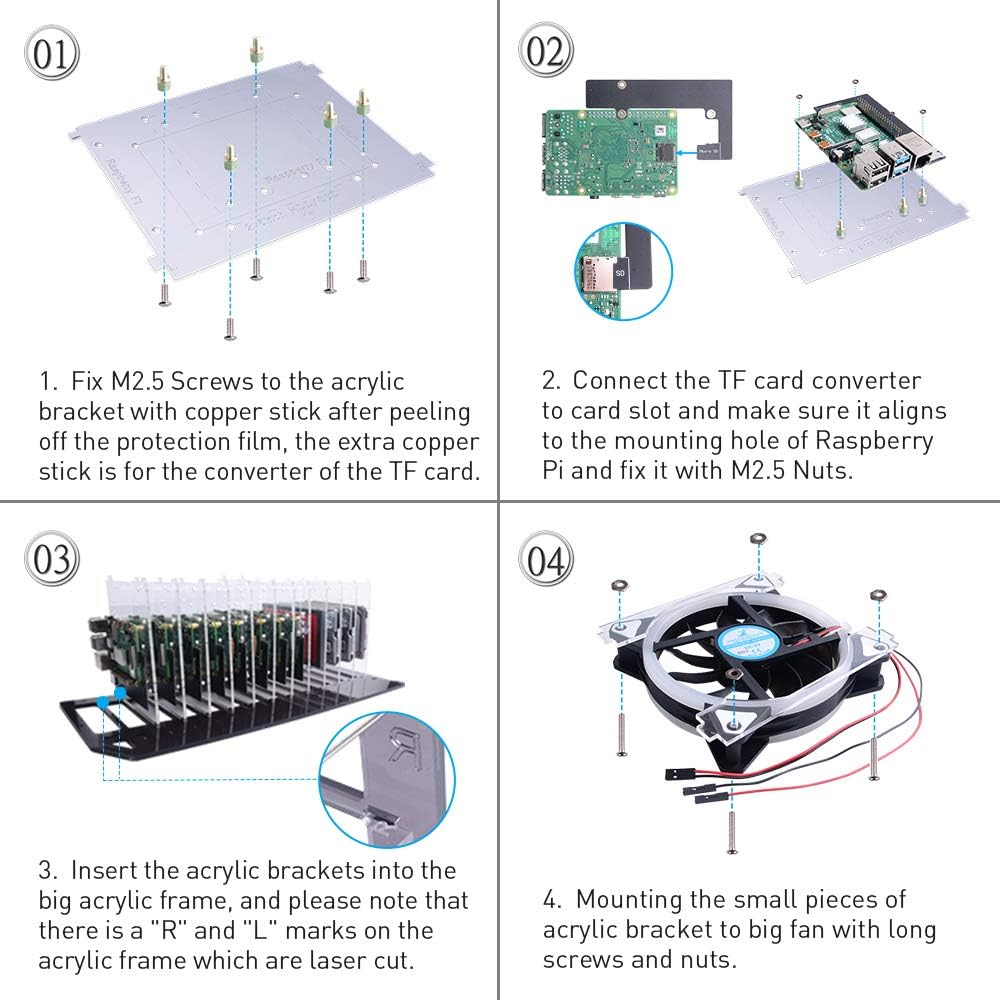 GeeekPi Raspberry Pi Cluster Gehäuse, Raspberry Pi Rack Gehäuse Stapelbares Gehäuse mit Lüfter 120 m
