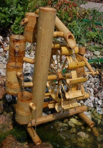 Wilai Bambus Wasserspiel Gartendeko Brunnen Wasserfall für Garten Gartenteich Terrasse Balkon 40 cm