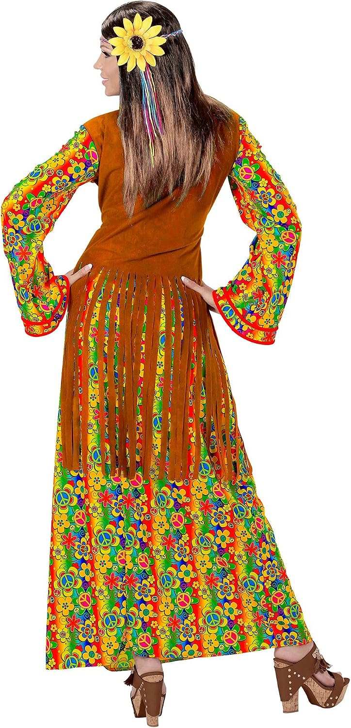 "HIPPIE WOMAN" (dress with vest, peace sign necklace) - (L), L