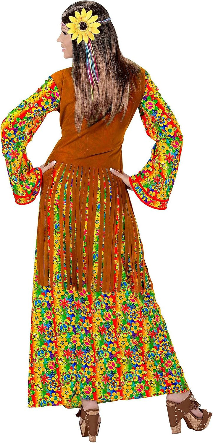 "HIPPIE WOMAN" (dress with vest, peace sign necklace) - (L), L