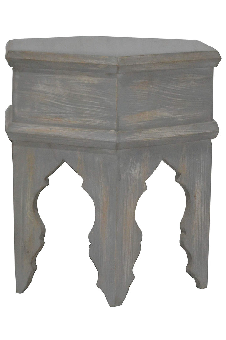 Marokkanischer Vintage Beistelltisch Hocker aus Holz Inam Grau ø 50cm rund | Orientalischer runder T