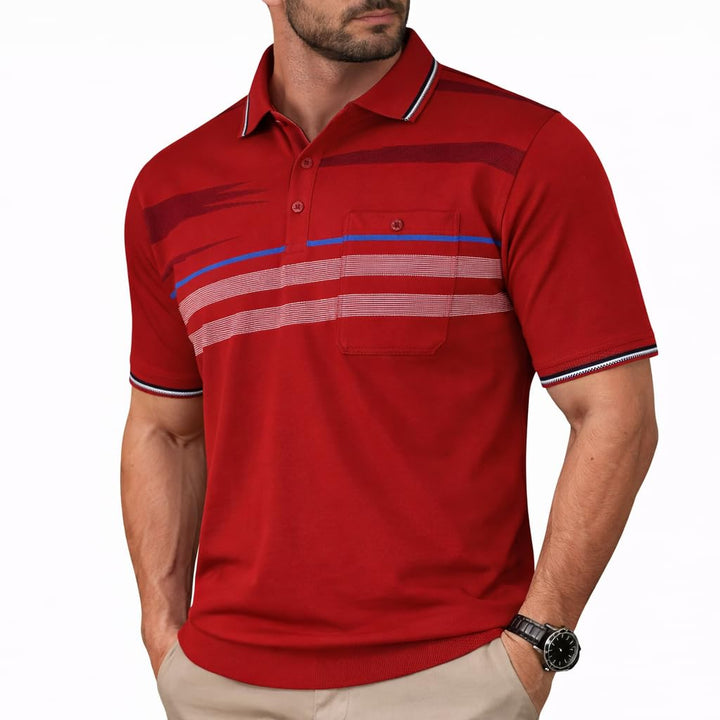 Soltice Herren Kurzarm Poloshirts Gestreifte Blousonshirts mit Brusttasche Baumwoll-Mix, Grösse M bi