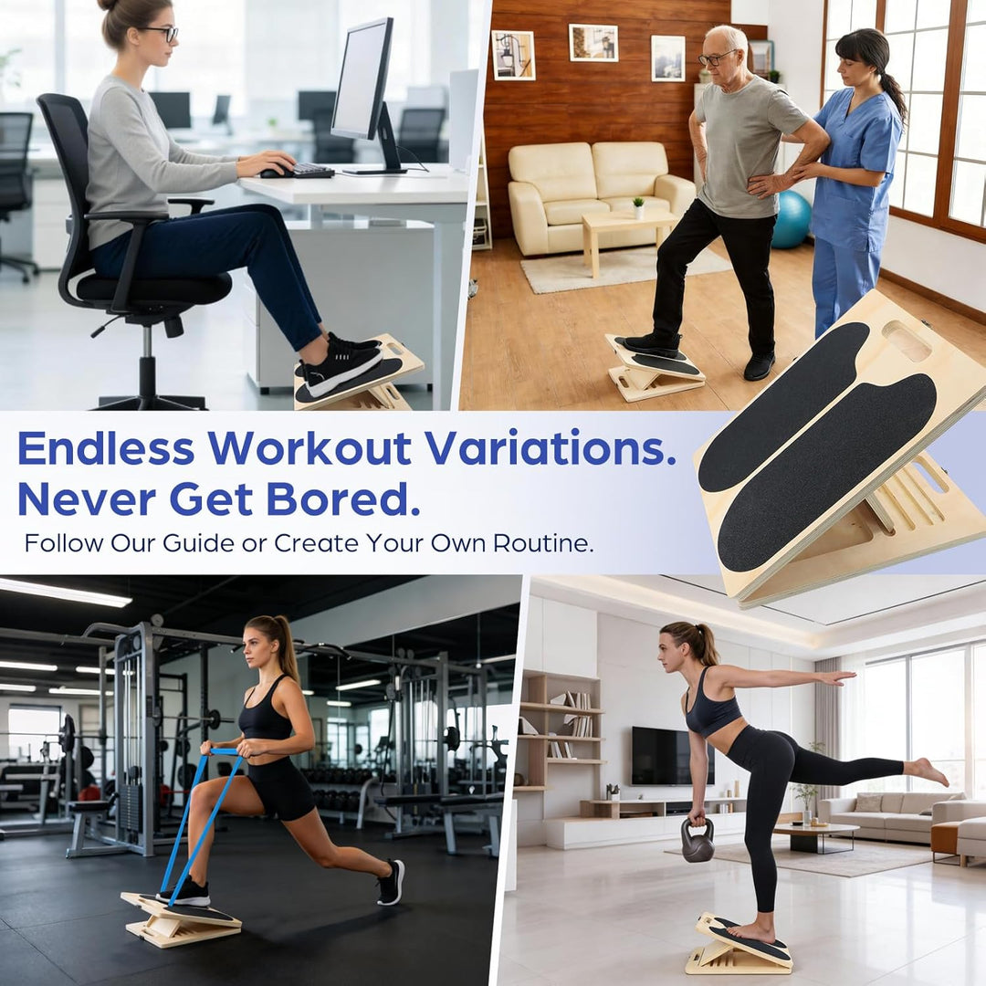 2-in-1 Balance Board & Schrägbrett – Holz Wadendehner Stretch Board für Calf Stretching, Mobilitätst