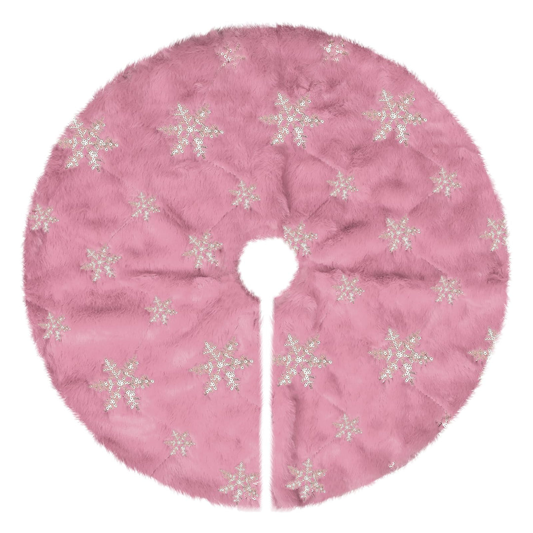 Weihnachtsbaum Decke Klein Rosa, 60cm Mini Tannenbaum Decke Kunstfell, Christbaumdecke mit silberner