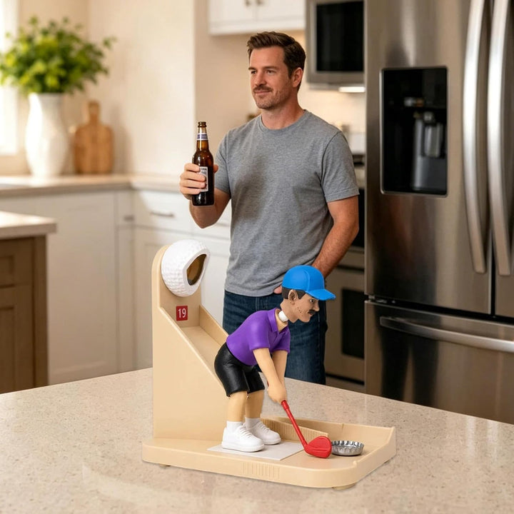 Golf Swing Beer Buddys | Golf Themed Automatic Bottle Opener | Beer Bottles Cap Launcher & Collector