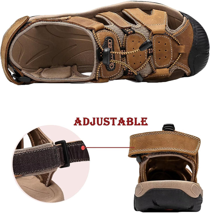 Herren Sandalen Leder Strand Trekkingsandalen Outdoorschuhe Sommer Wanderschuhe Männer Sport-Outdoor