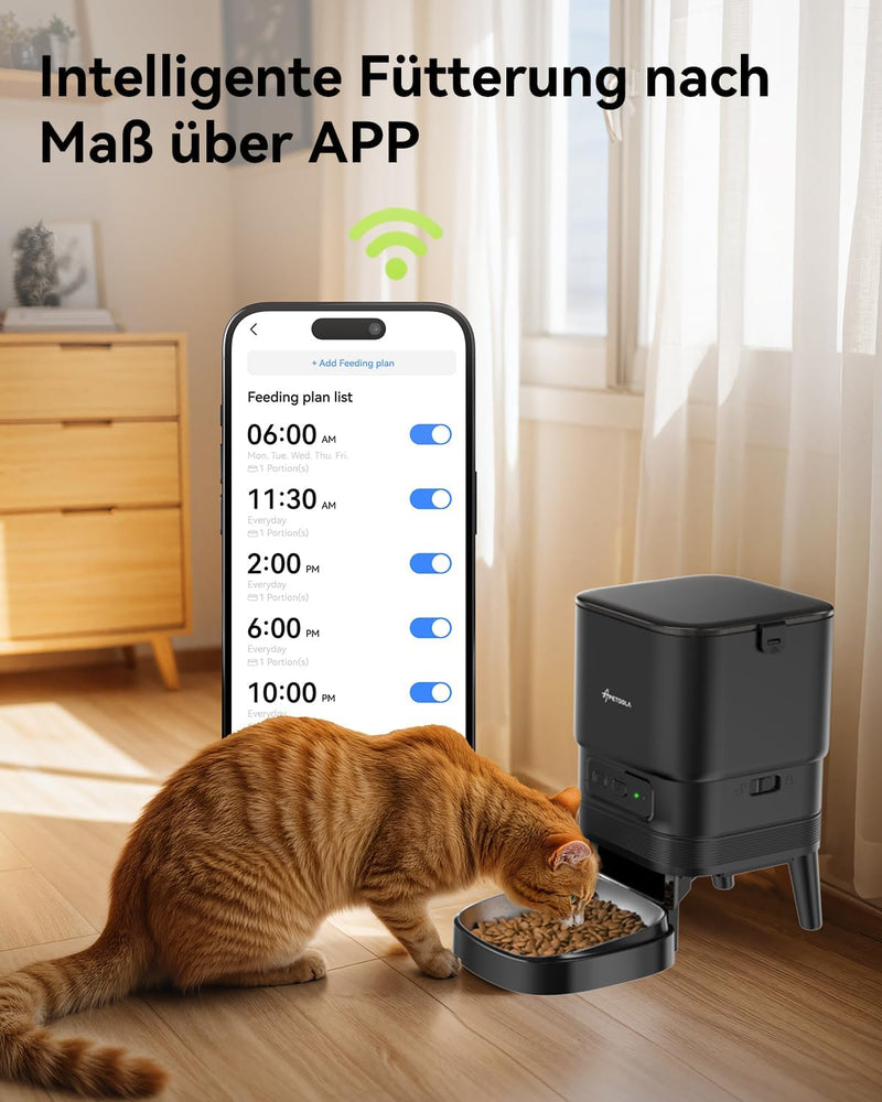 APETDOLA Futterautomat Katze, 2.4G WiFi Katzenfutter mit APP Steuerung, 4L Automatischer Futterspend