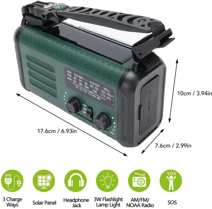 Jectse Handkurbel Notio -Radio, AM FM NOAA Solar Weather Radio mit LED -Taschenlampen -Lesen Lampe S