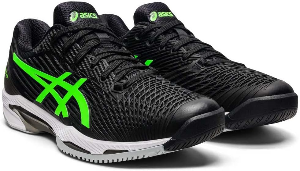 ASICS Herren Solution Speed FlyteFoam 2 Tennisschuhe, Stahlblau/Gefahrgrün 42 EU Black Green Gecko,
