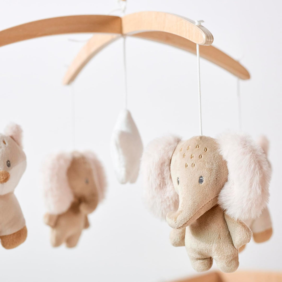 Nattou Mobile mit Spieluhr aus Holz und Polyester, Fuchs und Elefant, Sanftes Wiegelied "La-Le-Lu",