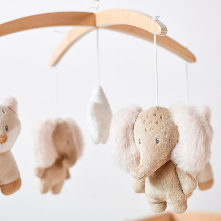 Nattou Mobile mit Spieluhr aus Holz und Polyester, Fuchs und Elefant, Sanftes Wiegelied "La-Le-Lu",